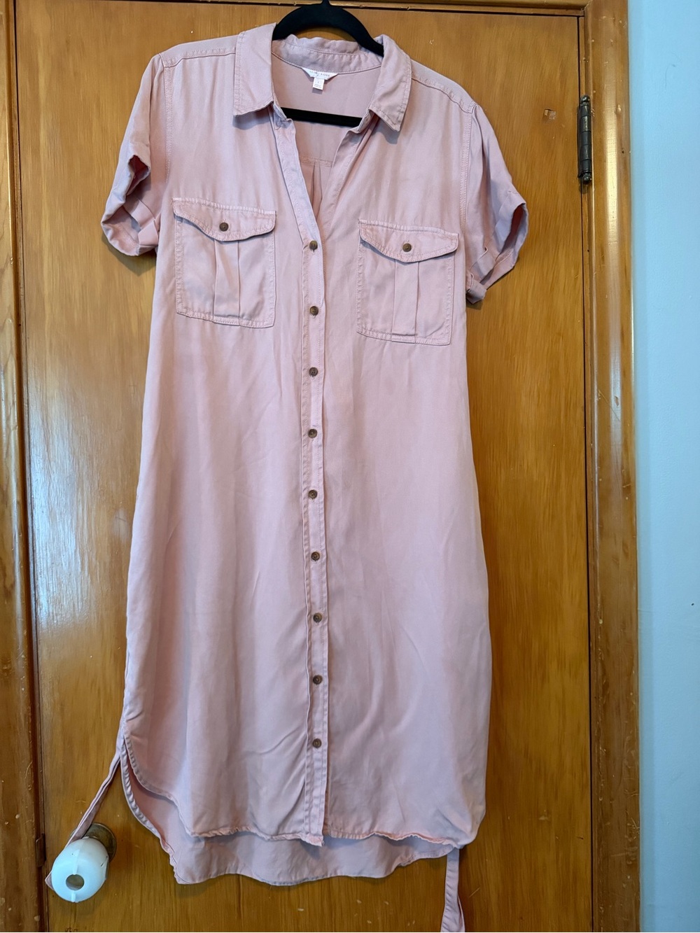 Relaxed Button-Front Midi Shirt Dress in Mauve Pink